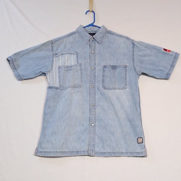 Bugle Boy Short Sleeve Premium Denim Pearl Snap Shirt Jean BB77 Patch - Men - Picture 1 of 8